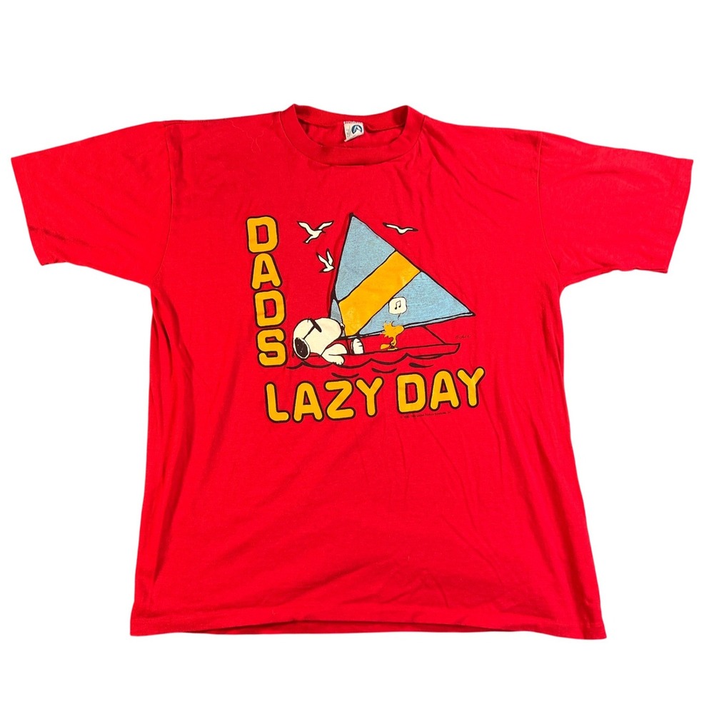 Vintage Artex Peanuts Snoopy T-Shirt Mens XL Red Dads Lazy Day 80s USA Made Thin